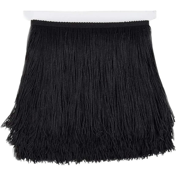 6 Inch Fringe Trim for Sewing, 10 Yards Polyester Black Tassel Trim Fringe Chainette Trimmings Ribbon for Latin Dance Dress Clothes Crafts DIY Clothing Lamp and Pillow Decorations-Black Color