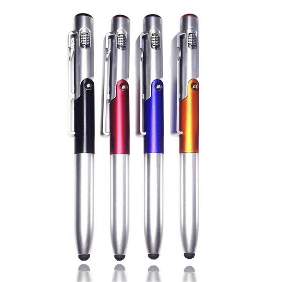 Stylus Pen [4 Pcs], 4-in-1 Touch Screen Pen (Stylus   ballpoint pen   LED Flashlight   Support) For Smartphones Tablets iPad iPhone Samsung LG Sony etc [Black   Silver]   4 Extra Ink