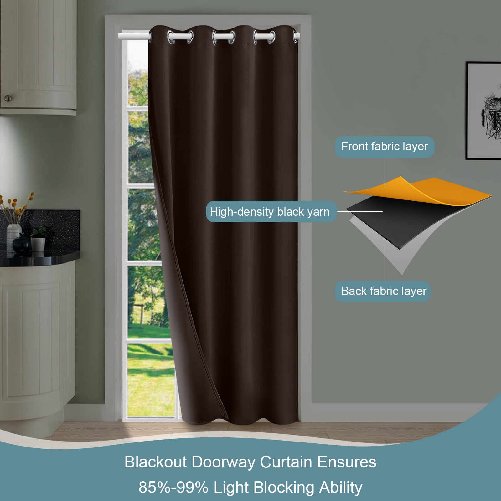 DONGPAI Blackout Curtains for Doorways and Closets, Privacy Door Curtain Room Divider Thermal Insulated Door Curtain, 1 Panel, 52" x 96", Brown