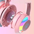 thumbnail image 2 of Cute Helmet LED Light Stereo Sound with Microphone Headphone Mic Control Gaming Headset PINK, 2 of 8
