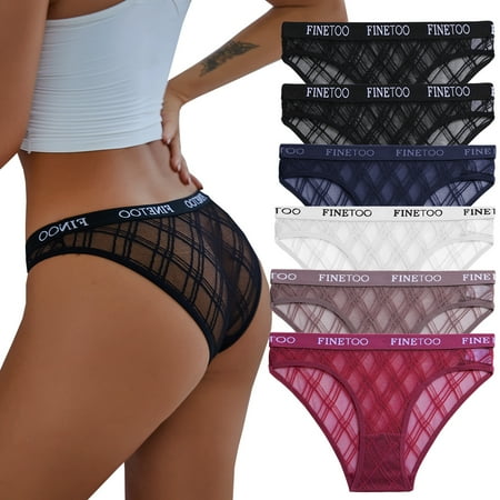 

FINETOO 6 Pack Womens Underwear Invisible Seamless Bikini Sexy Lace Plaid Briefs Half Back Coverage Panties