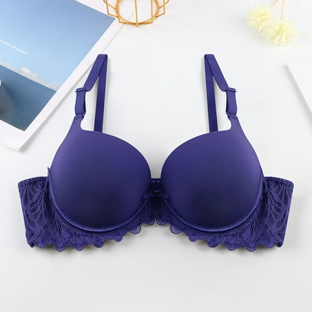 Womens Lace Push Up Bra Thick Cup Bra Wireless Padded Support Sports Bras and Lift Seamless Strapless Bras 38G Bralette Everyday Underwear for Seniors Returns and Refunds My Orders Dark Blue L