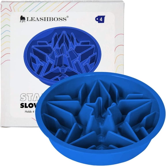 Leashboss | Slow Feed Dog Bowl for Raised Pet Feeders | Maze Food Bowl Compatible with Elevated Diners | Large to Extra Large Breeds | 4 Cups, 8.9-9.25 Inch Feeder Holes | Blue