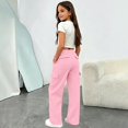 thumbnail image 2 of Ticikt Kids Cargo Sweatpants, Drawstring Elastic Waist Multi‑Pocket Solid Color Wide Leg Casual Sports Trousers for Boys Girls,Pink, 2 of 7