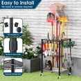 thumbnail image 4 of Heavy Duty Garden Tool Organizer with Lockable Wheels, Black Yard Storage for Shed, Garage, Lawn, Up to 50 Tools, 4 of 5
