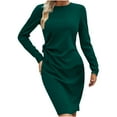 thumbnail image 2 of WJHWSX Womens Dresses,Dresses for Women,Womens Fall Dresses,Long Sleeve,Crew Neck,Soft,Solid,2XL(US:12), 2 of 5