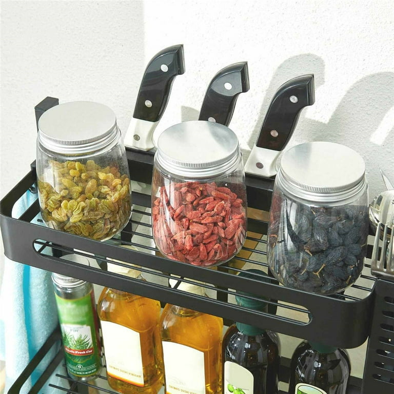 Teamkio Bamboo Spice Rack Organizer for Cabinet, 2-Tier Pull Out Spice  Rack, Tool-Free Install Slide Out Vertical Seasoning Spice Organizer for