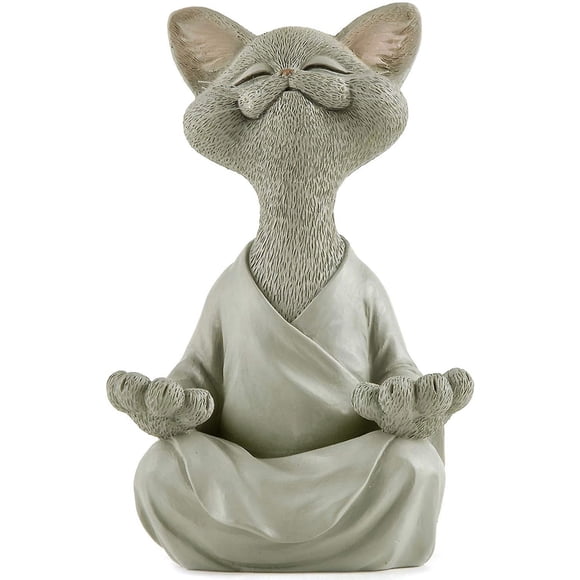 SINMI Figurine de chat bouddha fantaisiste, collection de yoga de méditation, cadeaux d'amant de chat gris