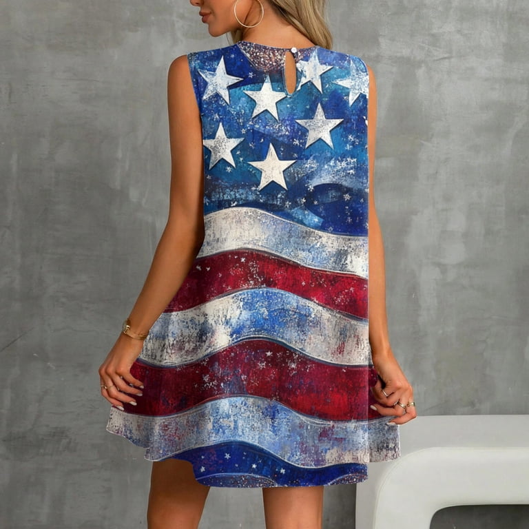 Linen Dress, American Flag Casual Tank Sundress With Pockets 4Th Of July  Boho Beach T-Shirts Round Neck Dresses New Years Eve For Women 2025 Gold  Dress Shoes Dresses Midi (M, Wine) ZMTing -
