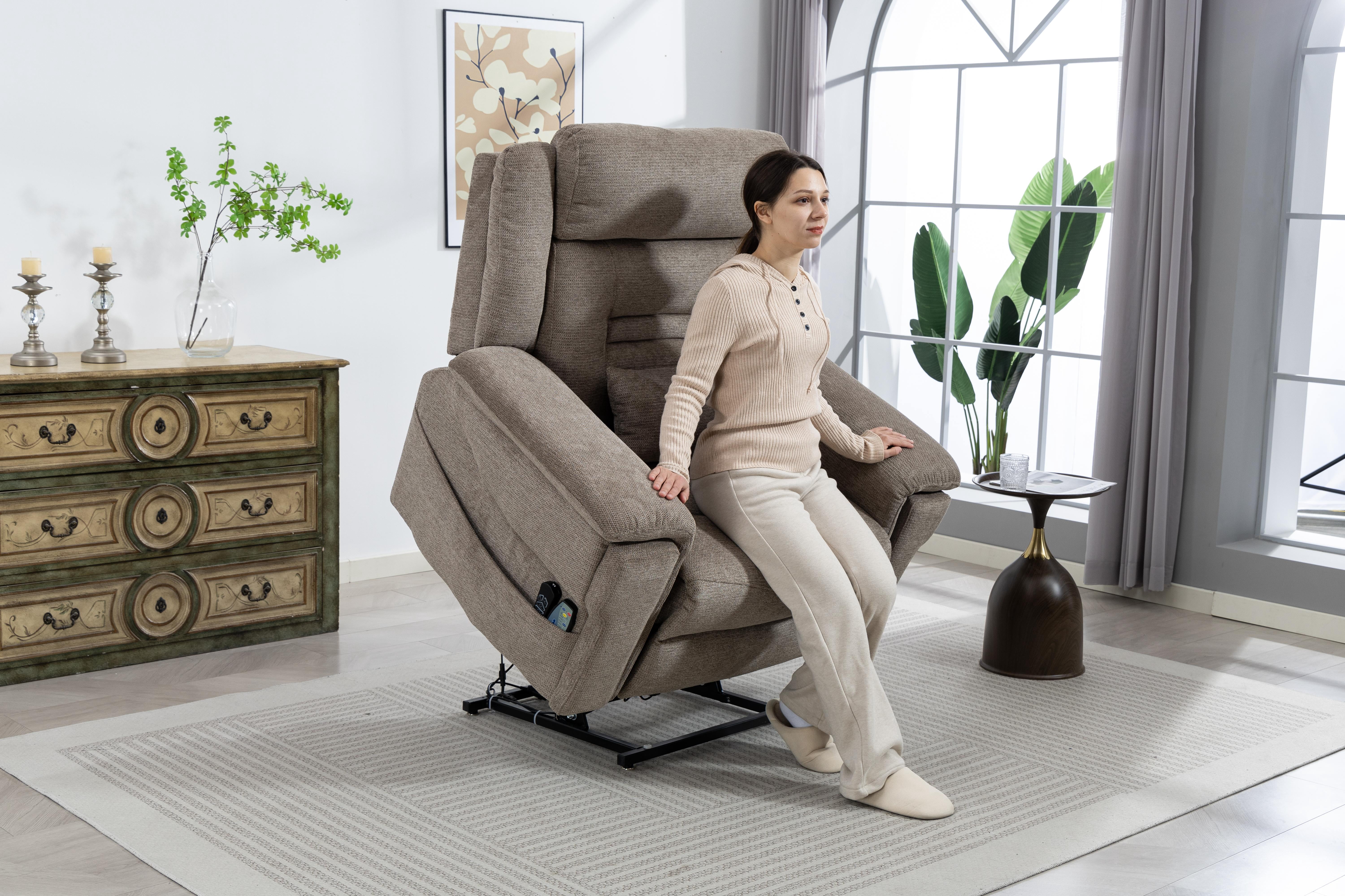Power Lift Recliner for Elderly 28 Inch Wide Seat, Lay Flat Lift Chair with Heat Massage, Cup Holder & Wireless Phone Charger, USB Type C Charging, Big Tall 400 lbs