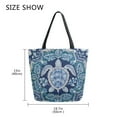 thumbnail image 5 of Open Top Canvas Tote Bag with Zipper Reusable Shopping Bag 13.5x15" Roomy Carryall Dark Teal Turtle Pattern, 5 of 9