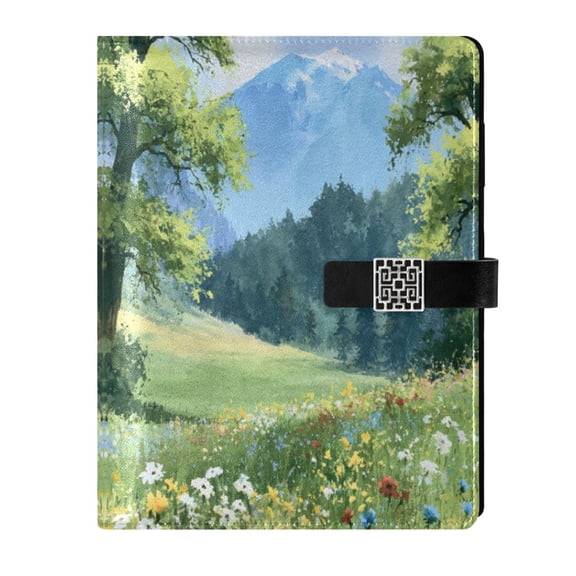 Leather Planner Leather Notebook Notebook Journal Binder Design Pen Pocket Design Convenient for Storage Vibrant Meadow Hillscape