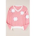 thumbnail image 3 of Women's Pink Floral V Neck Dropped Shoulder Sweater - [ZhiHiMeRi] | (US 12-14)L, 3 of 10