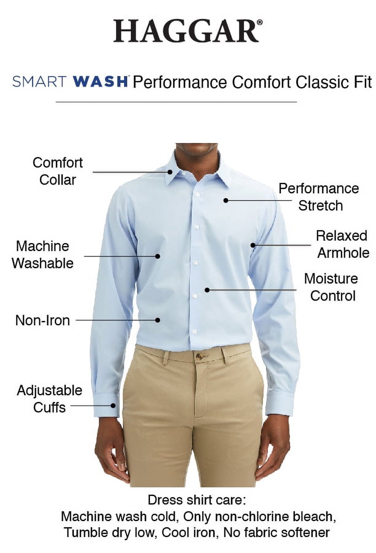 Haggar Smart Wash Men's Classic Fit Performance Button Up Dress Shirt