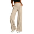 thumbnail image 6 of Miluxas Women's High Waist Seamed Wide Leg Pants Tummy Control Business Casual Loose Trousers with Pockets Summer Pants for Daily Outings Khaki, 6 of 9