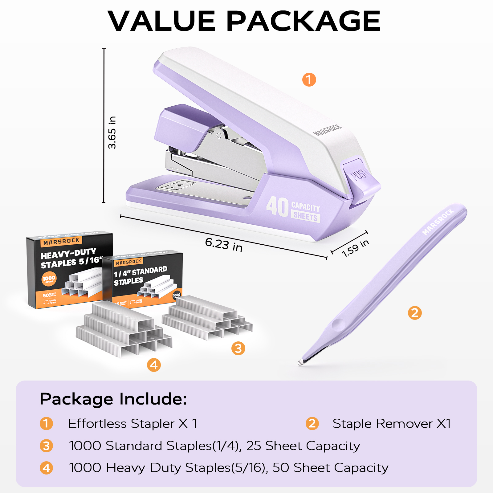Marsrock Heavy-Duty Stapler with 2000 Staples, Purple photo 3