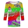 thumbnail image 4 of Carnival Celebration Cruise Shirts 2024,Carnival Cruise T Shirts ,Glitter Mask Graphic Mardi Gras Clothing Women Plus Size,Fashion Womens Mask Printd 3/4 Sleeve Round Neck Shirts Carnival Tops, 4 of 5
