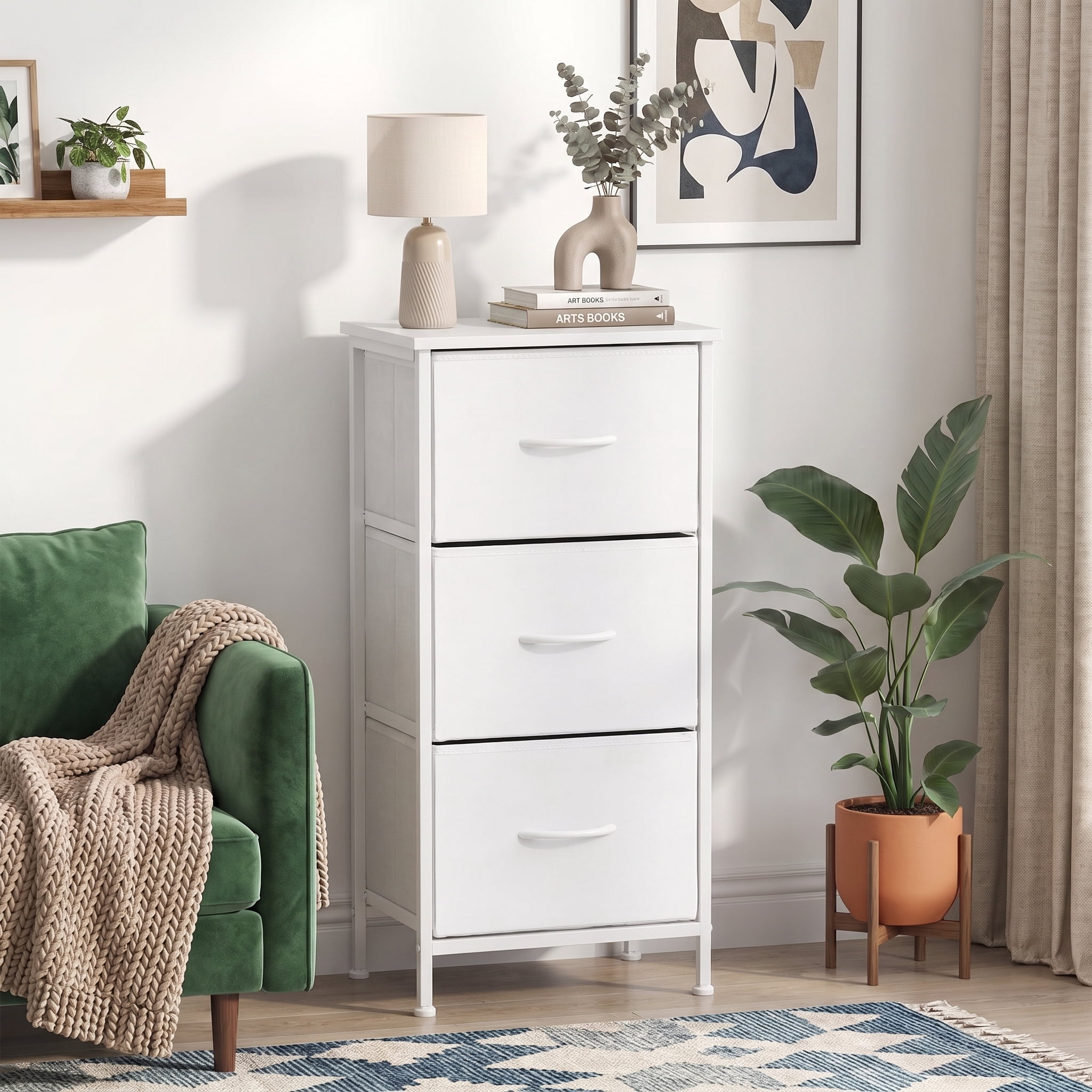 TrumanPick Fabric Storage Drawer Bedroom Dresser, Fabric Dresser for Closet, 3 Fabric Dresser with 3 Storage Drawers for Clothes, Living Room, Hallway, Entryway, White