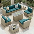 thumbnail image 2 of UDPATIO 7 Pieces Outdoor Patio Furniture Set with 44" Fire Pit Table, Outdoor Wicker Patio Conversation Set with Cushions for Backyard, Porch, Garden(Peacock Blue), 2 of 7