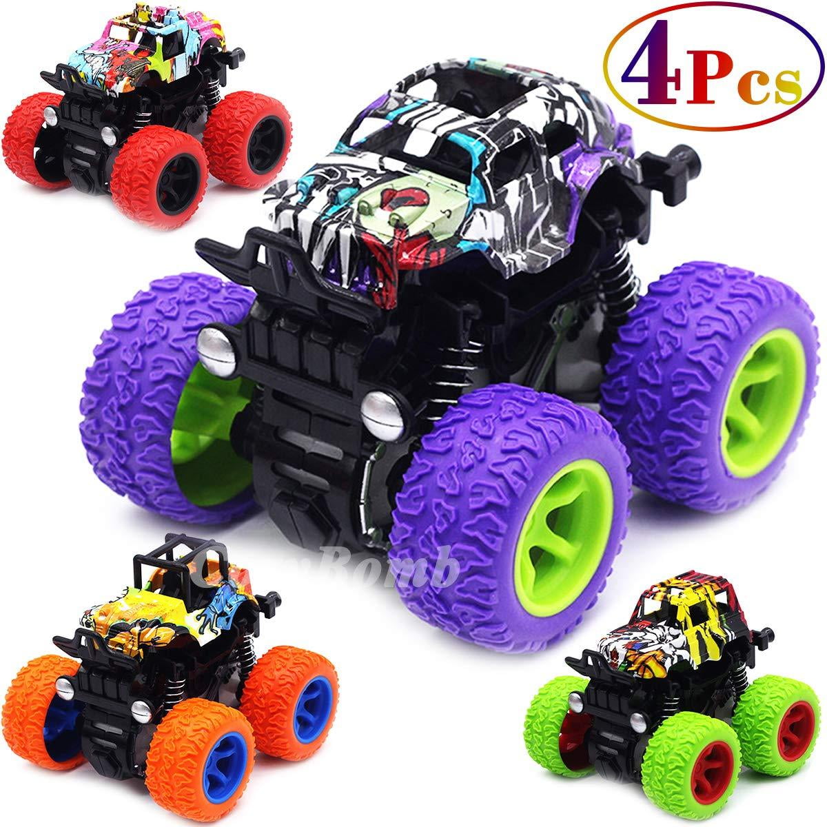 CozyBomB Friction Powered Monster Trucks Toys for Boys Purple Push