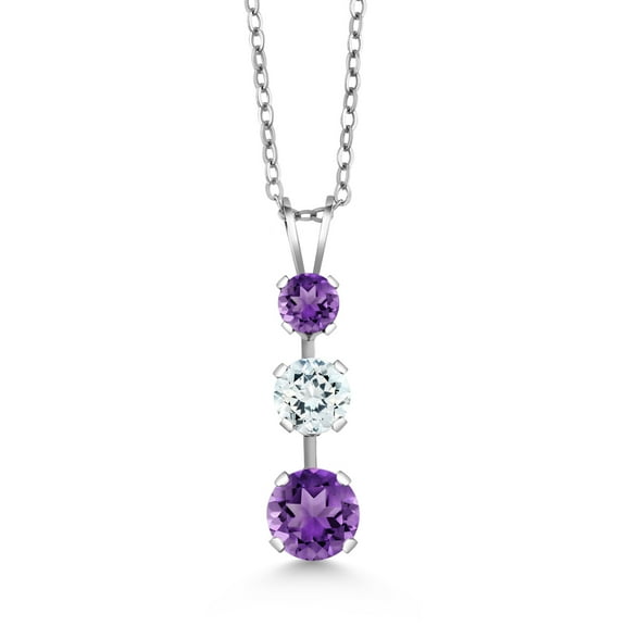 Gem Stone King 925 Sterling Silver Purple Amethyst 3 Stone Pendant Necklace for Women (1.34 Cttw, Gemstone February Birthstone, Round 6MM, 5MM and 4MM, with 18 inch Chain)