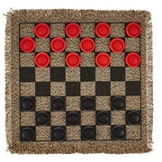 MBG Brybelly 3-in-1 Mini Checkers Rug + Classic & Mega Tic Tac Toe - Portable, Compact 12" x 12" Reversible Checkerboard Rug - Travel, Parties, Games on the Go, & Family Game Night Board Game