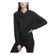 DKNY Womens Black Draped Dolman Sleeve Hoodie Sweater XS