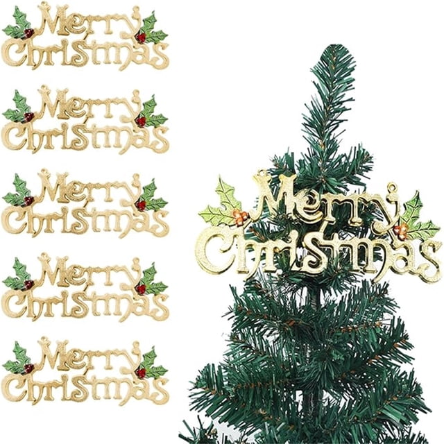 Letrero Colgante de Feliz Navidad | Letras de Madera con Purpurina de 19 X 7,5 Cm | Juego de 5 Adornos Navideños para El Árbol y El Hogar | Adorno Navideño para Coronas, Puertas y Mesas