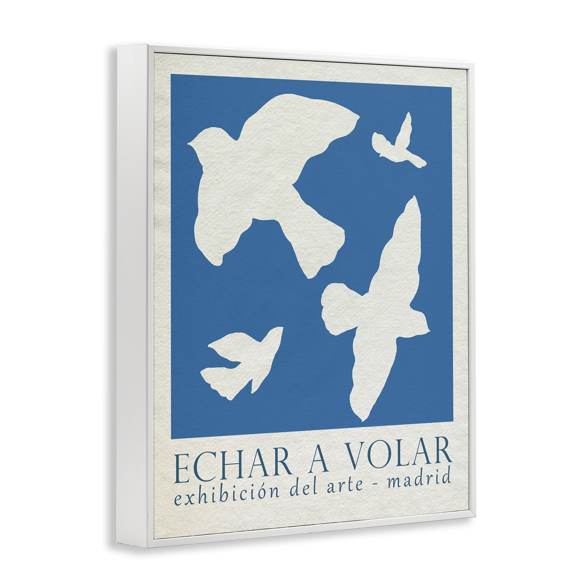 Stupell Industries Classic Exhibition Blue Birds Typography Painting White Framed Art Print Wall Art, 16 x 20