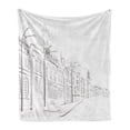 thumbnail image 1 of City Soft Flannel Fleece Throw Blanket, Monochrome Design Historic Street of European Town with Nostalgic Buildings, Cozy Plush for Indoor and Outdoor Use, 70" x 90", Dust White, by Ambesonne, 1 of 6