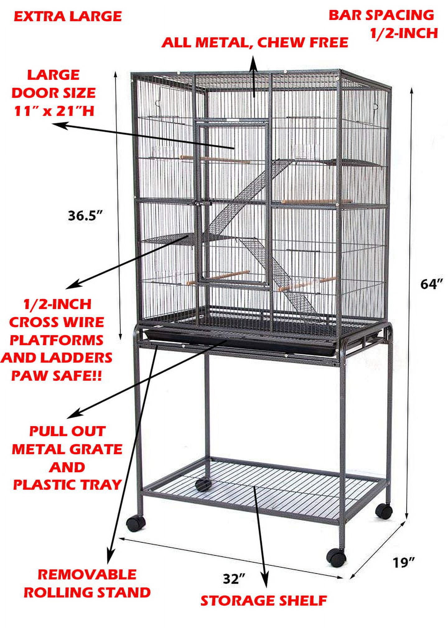 64" Extra Large 4-Tiers Small Animal Critter House Habitat Cage With Narrow 1/2-inch Wire Spacing for Guinea Pig Ferret Chinchilla Sugar Glider Rats Mice Hamster Hedgehog Gerbil