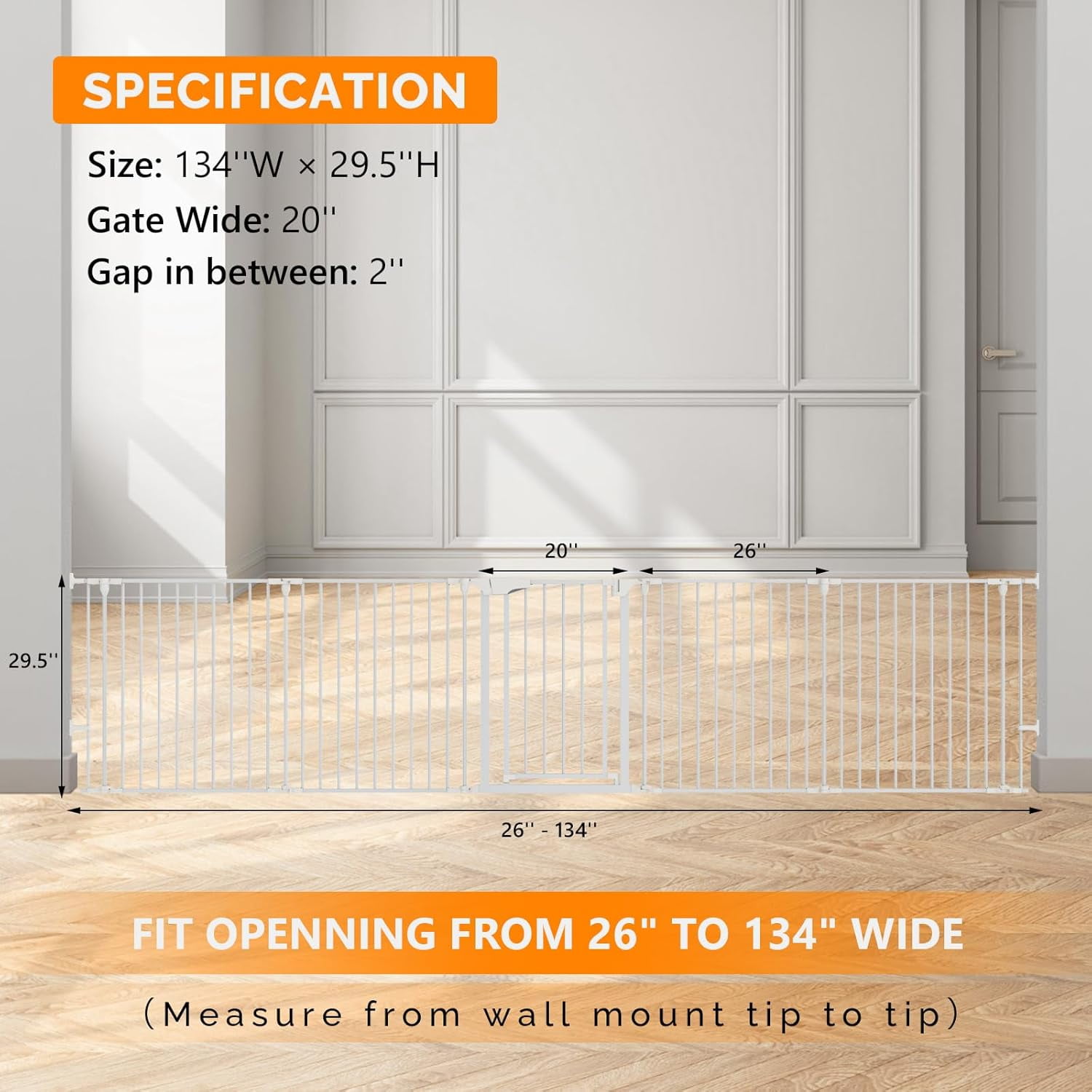 120-Inch Wide Metal Baby Safety Fence/Play Yard Adjustable Fireplace Hearth BBQ Fire Gate Christmas Tree Gate 5-Panel Playpen for Toddler/Pet/Puppy/Cat/Dog, 25.39"W x 29.3" H Each Panel, White