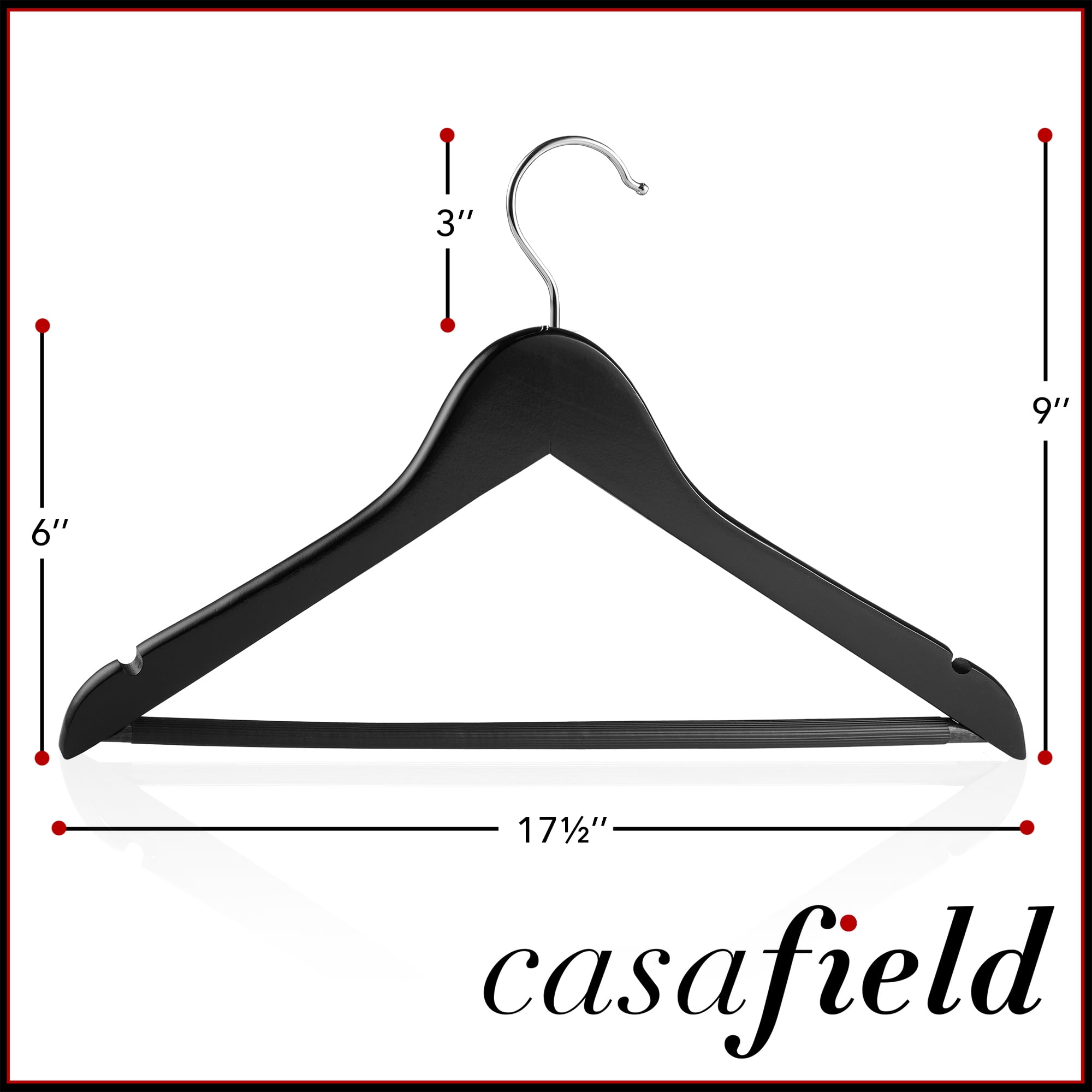 Casafield 20 Wooden Suit Hangers, Black - Non-Slip Pant Bar & Swivel Hook