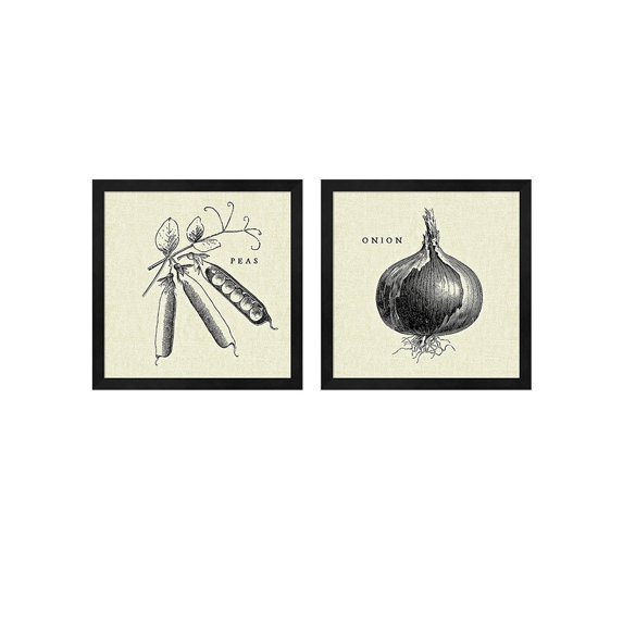 Metaverse Studio Mousseau 'Linen Vegetable BW Sketch' Framed Art (Set of 2)