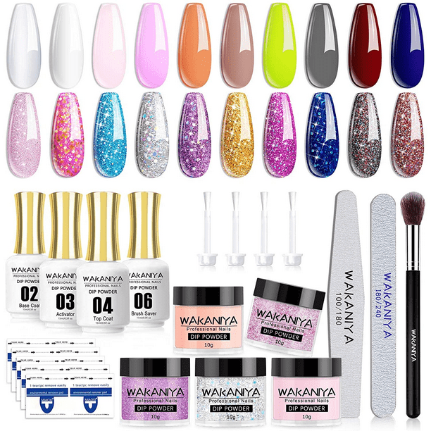 wakaniya Dip Powder Nail Kit 20 Colors Clear Glitter Dip Powder