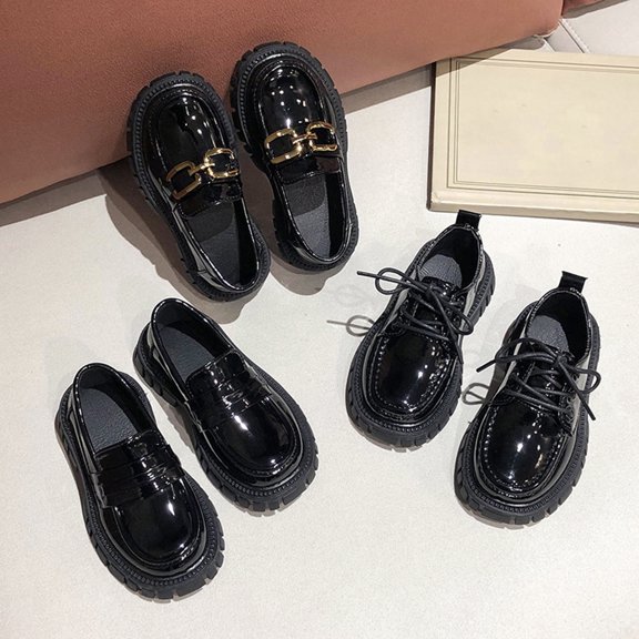 Domzle Girls Dress Shoes Chunky Loafers for Girl Platform Loafers School Uniform Slip On Shoes Dark Gray