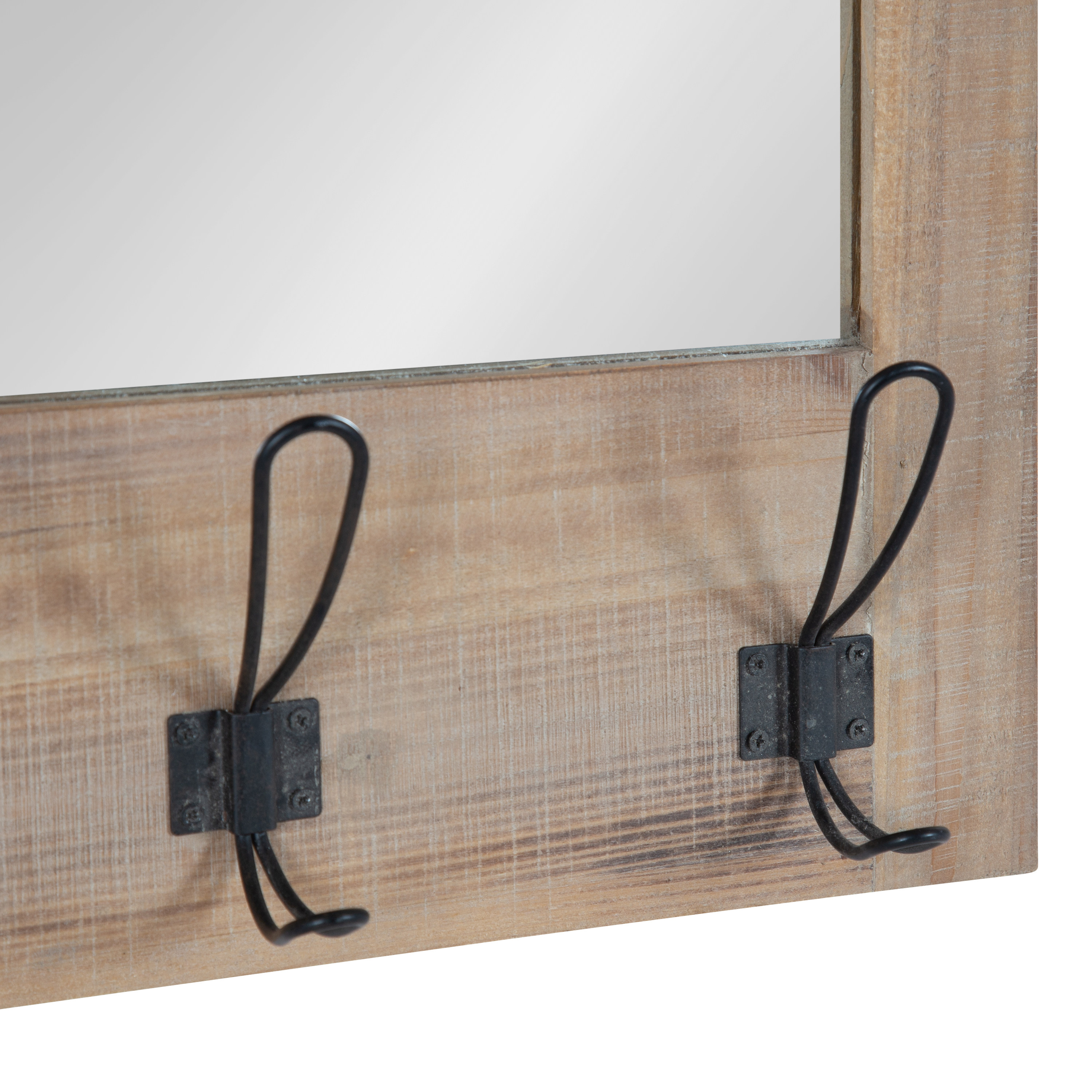Kate and Laurel Cates Rustic Wall Mirror With Hooks, 18 x 28, Rustic Brown, Farmhouse  Wall Decor with Function