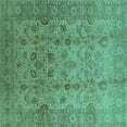 thumbnail image 1 of Ahgly Company Machine Washable Indoor Square Oriental Turquoise Blue Traditional Area Rugs, 7' Square, 1 of 4