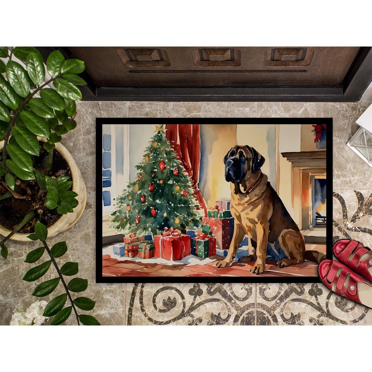 Carolines Treasures DAC2704MAT 18 x 27 in. Mastiff Cozy Christmas Doormat