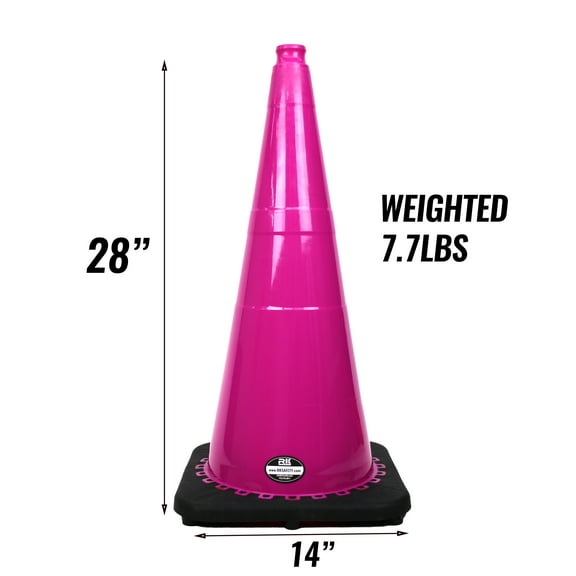 (Set of 24)28" RK Pink Safety Traffic PVC Cones, Black Base