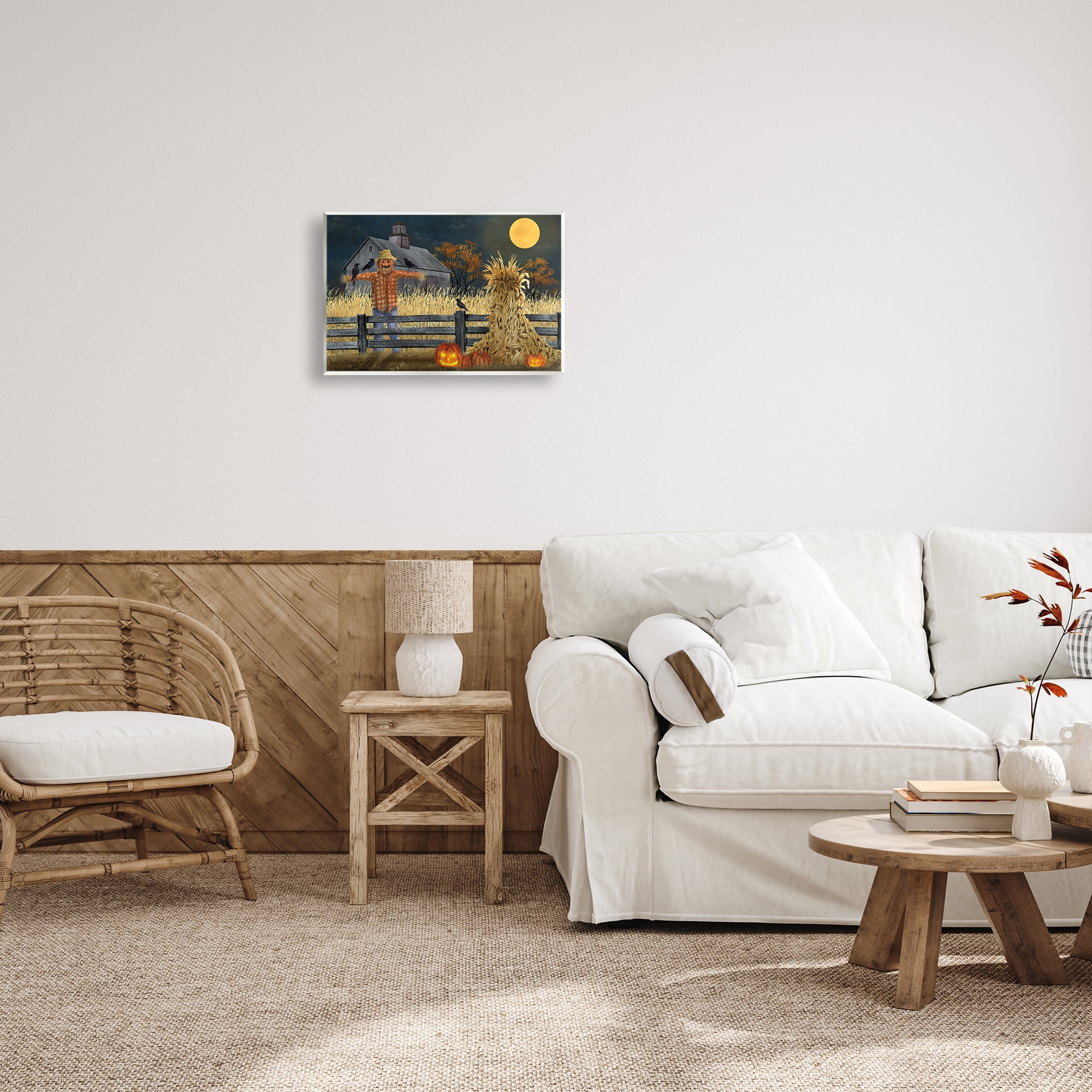 Stupell Industries Scarecrow Farm Landscape Holiday Painting Unframed Art Print Wall Art, 19 x 13