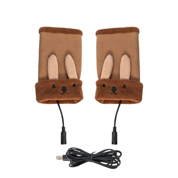 1 Pair Heated Gloves Rabbit Pattern Plush Lining Electric USB Detachable Gloves for Office