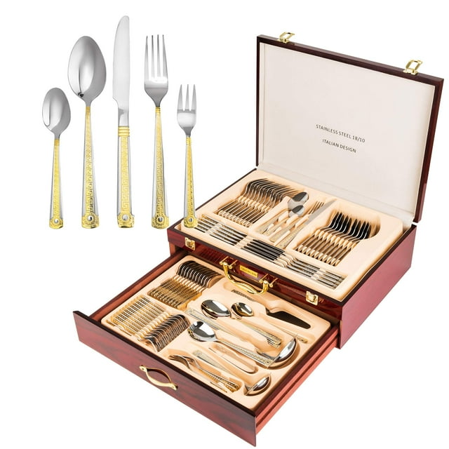Italian Collection 'Antique Greek' 72-pc Premium Silverware Flatware Serving Set