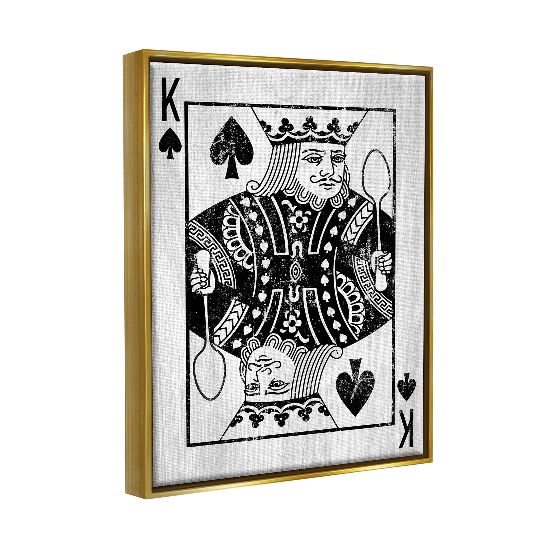 Stupell Industries King Spade Card Deck Symbol Graphic Art Metallic Gold Floating Framed Canvas Print Wall Art, Design by Lil' Rue
