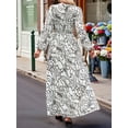 thumbnail image 6 of Dresses for Women V Neck Ruffled Long Sleeve Smocked Waist A Line Casual Fall Dress White XL, 6 of 7