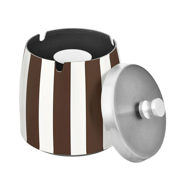 Outdoor Ashtray with Lid for Cigarette Stainless Steel Smokeless Ash Tray for Patio Home Table Decor Dark Brown and White Striped
