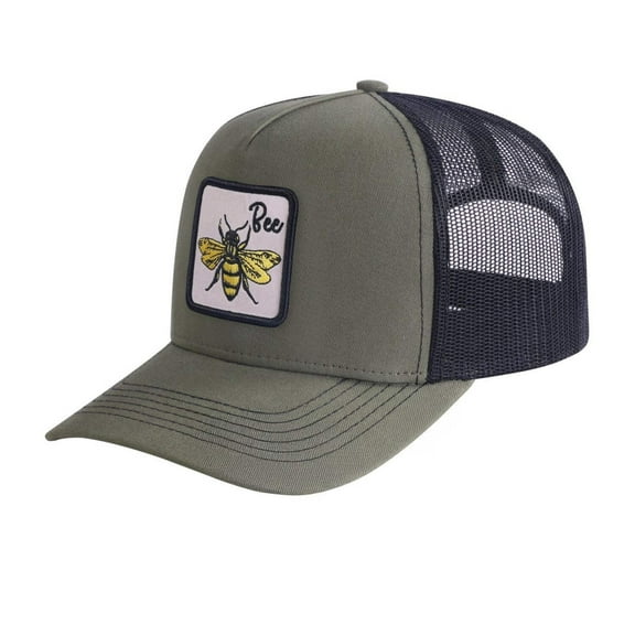 Unisex Embroidered The Bee, 5-Panel Trucker Hat, Olive Green/Black, Adjustable Fit