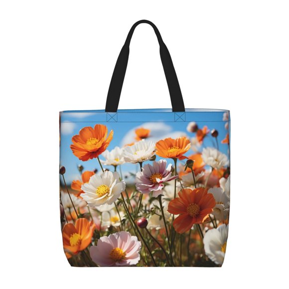 Sikiie Vibrant Field Of Blossoms Print Single Shoulder Bag, Large Capacity Zipper Handbag, Waterproof Shopping Bag, School and Work Shoulder Bag