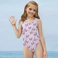 thumbnail image 5 of FOR U DESIGNS Purple Flower Butterfly Girls Swimsuit Size 3-4 Years Elastic Quick Dry One Piece Bathing Suit Self-Cultivation Summer Sleeveless Swinwear, 5 of 8