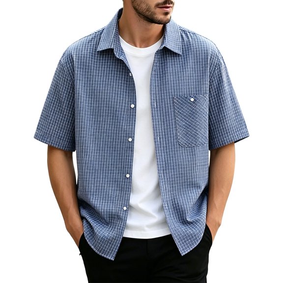 Guluxicc Men's Plaid Shirts with Pocket Collared Button Down Everyday Wear Short Sleeve Tops for Summer Casual Outfits